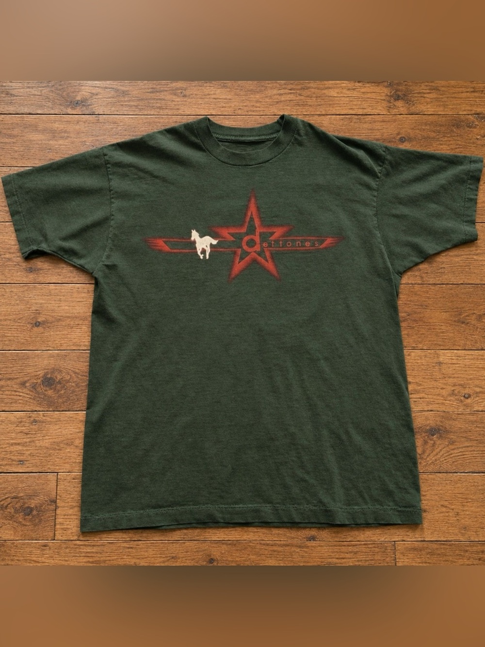 Gildan Deftones Star Horse Graphic T-Shirt Military Green For Unisex